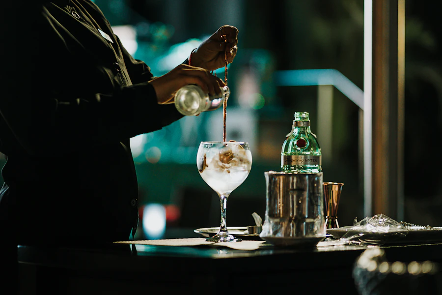 Venue presentation mood — cocktail bar glassware and service tools
